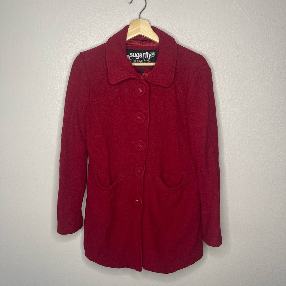 SugarFly Red Wool Blend Winter Fall Coat Jacket Size Medium